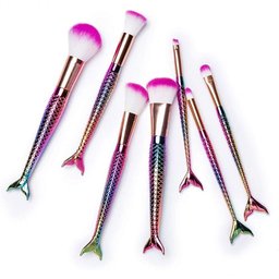 Pincel Pinceis de Maquiagem Kit com 7 Pinceis Sereia Calda de Peixe Rosa - 4