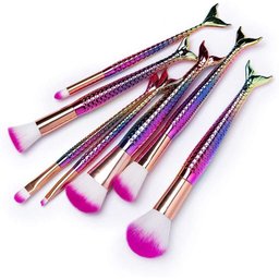 Pincel Pinceis de Maquiagem Kit com 7 Pinceis Sereia Calda de Peixe Rosa - 3