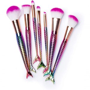Pincel Pinceis de Maquiagem Kit com 7 Pinceis Sereia Calda de Peixe Rosa