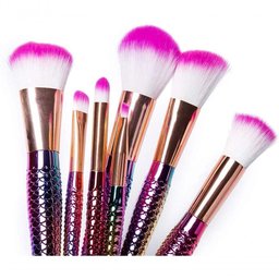 Pincel Pinceis de Maquiagem Kit com 7 Pinceis Sereia Calda de Peixe Rosa - 2