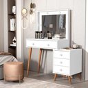 Ver imagem 2 de Penteadeira Camarim com Mesa de Cabeceira Espelho Led 4 Gavetas Pés em Madeira Branco
