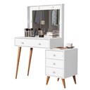 Ver imagem 1 de Penteadeira Camarim com Mesa de Cabeceira Espelho Led 4 Gavetas Pés em Madeira Branco