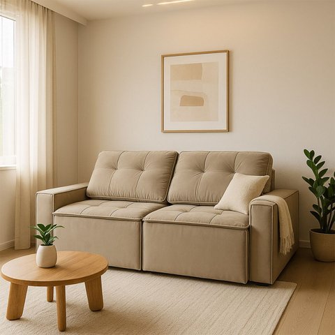 Sofá Retrátil Reclinável 2 Lugares Moderno e Confortável para Recepção e Sala Veludo Oslo:bege