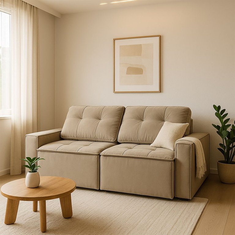 Sofá Retrátil Reclinável 2 Lugares Moderno e Confortável para Recepção e Sala Veludo Oslo:bege Sofá Retrátil Reclinável 2 Lugares Moderno e Confortável para Recepção e Sala Veludo Oslo:bege