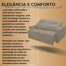Sofá Retrátil Reclinável 2 Lugares Moderno e Confortável para Recepção e Sala Veludo Oslo:bege - 5