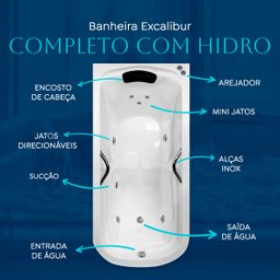 Banheira Retangular Excalibur Completa com Hidro em Acrílico - 4