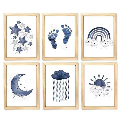 Kit Quadro Estrela Lua Decorativo Quarto Criança Enxoval Bebê