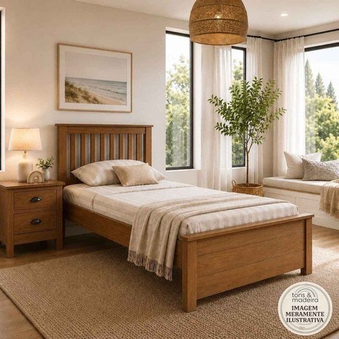 Cama de Solteiro de Madeira Maciça Ecoconfort - Amêndoa