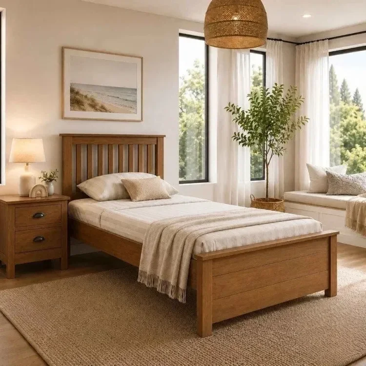 Cama de Solteiro de Madeira Maciça Ecoconfort - Amêndoa