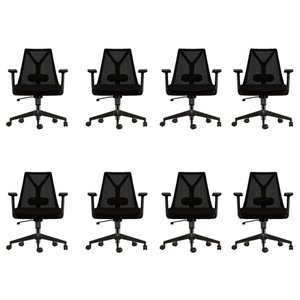 Kit 8 Cadeiras Escritório Presidente Ergonômica Nr17 Elements Apoio Lombar Preta