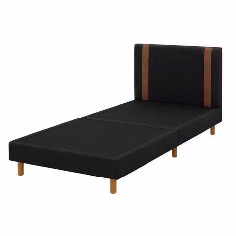 Base Box com Cabeceira Cama Solteiro Quarto 188x88x24 Cor Preto Cal Móveis