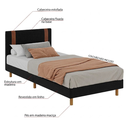 Ver imagem 2 de Base Box com Cabeceira Cama Solteiro Quarto 188x88x24 Cor Preto Cal Móveis