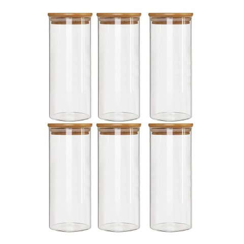 Kit 6 Potes Borossilicato Hermético Tampa Bambu 1800ml Class