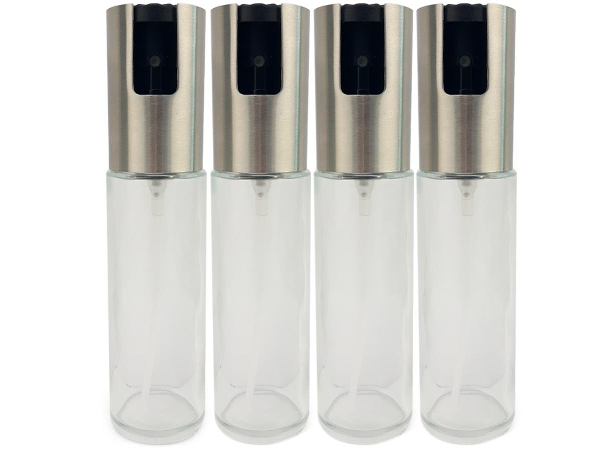 kit 4 Spray Pulverizador Borrifador Dosador Para Azeite Vinagre Frasco De Vidro Acabamento Aço Inoxi - 1
