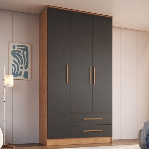 Guarda Roupa 3 Portas 2 Gavetas Moscou Cedro e Titânio