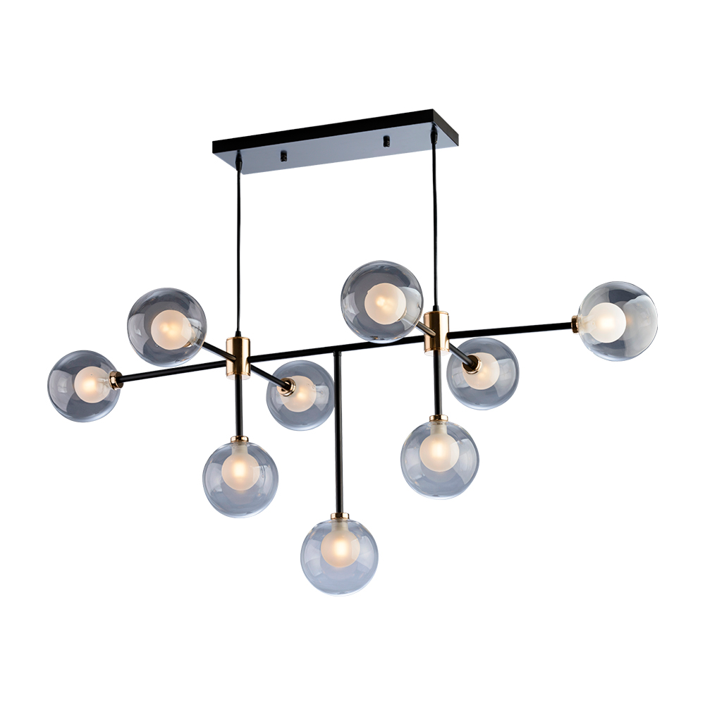 Lustre Pendente para Sala Sputnik Manhattan Moderno 9 Lâmpadas Bivolt:preto com Dourado/110v/220v