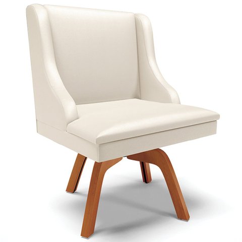 Poltrona Decorativa Base Giratória de Madeira Firenze Corino Bege/Natural - Gran Belo