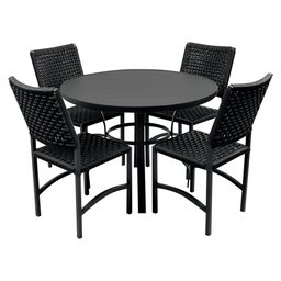 Kit Mesa Dubai em Aluminio Ripado 1,00m com 4 Cadeiras Dubai em Aluminio e Corda Nautica Preta - 1