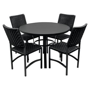 Kit Mesa Dubai em Aluminio Ripado 1,00m com 4 Cadeiras Dubai em Aluminio e Corda Nautica Preta