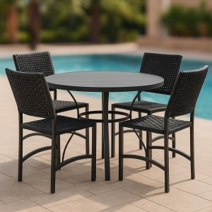 Conjunto Mesa Dubai em Alumínio Ripado 1,00m com 4 Cadeiras Corda Náutica Preto