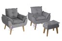 Ver imagem 1 de Kit 2 Poltronas Decorativas Opala e Puff Opala Suede Cinza Su Decor