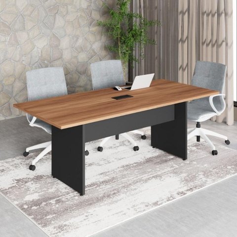 Mesa Reunião Retangular 200 cm X 90 cm Pés Painel para 8 Pessoas com 1 Caixa de Tomadas F5 Office