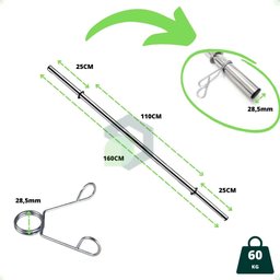 Kit Fitness de Barras Tubo Oca de 40cm - Barra W e Barra de 1,60m com Presilhas - 2
