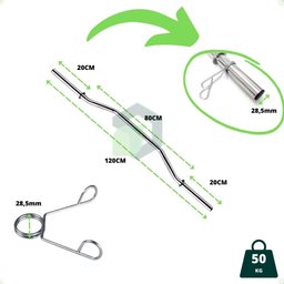 Kit Fitness de Barras Tubo Oca de 40cm - Barra W e Barra de 1,60m com Presilhas - 3