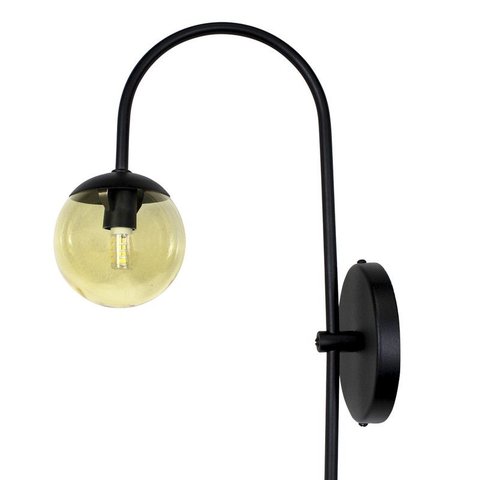 Arandela Arqueada Preta Globo Vidro Âmbar + Lâmpada Led G9 5w 6000k Bivolt