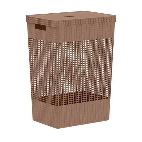 Cesto de Roupa Grid Marrom Amêndoa 49 L com Tampa 38 X 28 X 55,2 Cm ou
