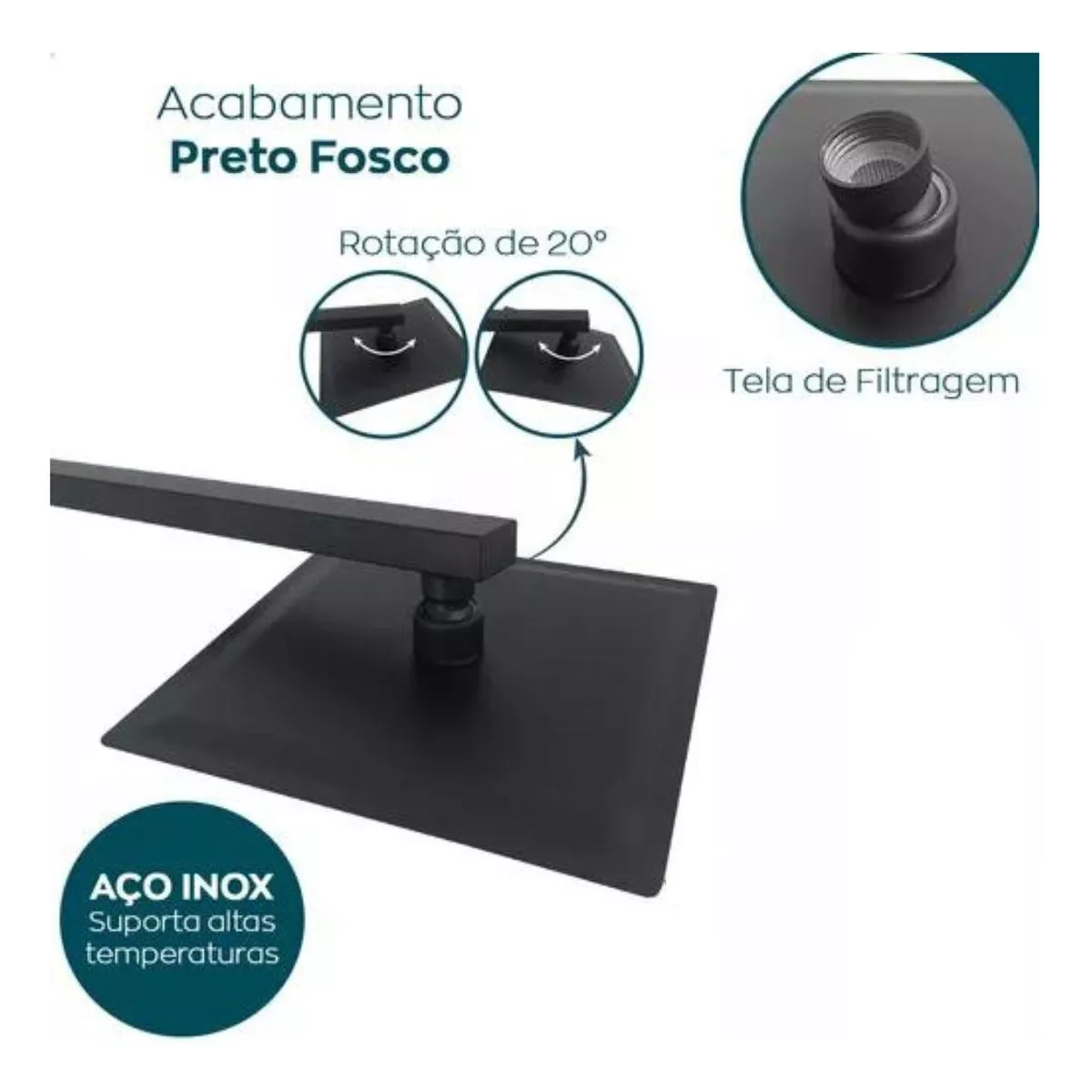 Chuveiro Quadrado de Luxo em Aço Inoxidável Black Matte - 3