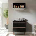 Ver imagem 1 de Balcão para Cooktop 5 Bocas Itália 80 cm 2 Gavetas Nicho Aéreo MDP Preto Texturizado - Prime