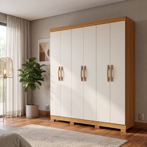 Guarda-Roupa Casal 6 Portas 2 Gavetas com Pés Majestic 181cm MDP - Nature / Offwhite
