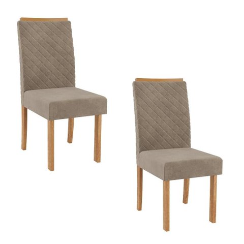 Kit 2 Cadeiras Elegance Nuova com Espaldar – Tecido Veludo Suede Bordado Estrutura 100% Mdf Mel/