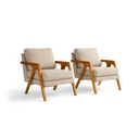 Ver imagem 2 de Kit 2 Poltronas Mona Luxo Madeira Maciça Linho Bege para Sala de Estar Decorativa Moderna