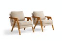 Ver imagem 2 de Kit 2 Poltronas Mona Luxo Madeira Maciça Linho Bege para Sala de Estar Decorativa Moderna