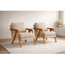 Ver imagem 1 de Kit 2 Poltronas Mona Luxo Madeira Maciça Linho Bege para Sala de Estar Decorativa Moderna