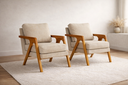 Ver imagem 1 de Kit 2 Poltronas Mona Luxo Madeira Maciça Linho Bege para Sala de Estar Decorativa Moderna