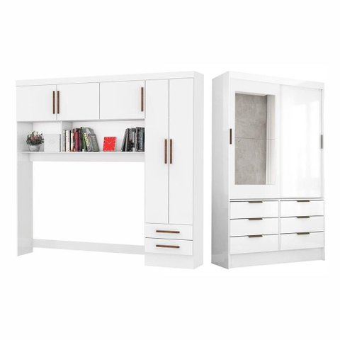 Guarda Roupa Modulado Sevilha com Espelho Carioca Móveis Branco