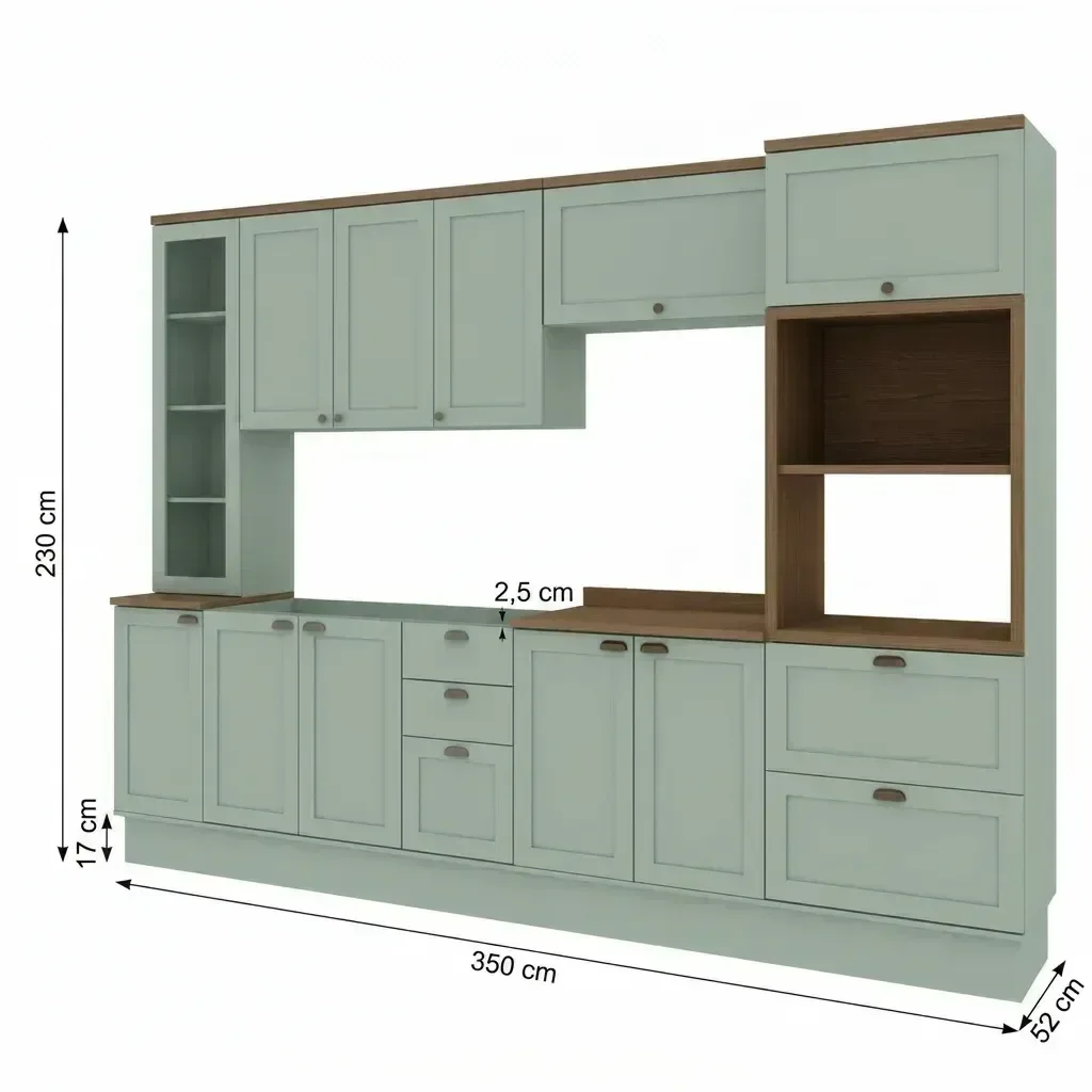 Ver imagem 3 de Cozinha Completa Modulada 6 Peças 100% MDF com Cristaleira Torre Quente e Balcão para Pia Iluminata
