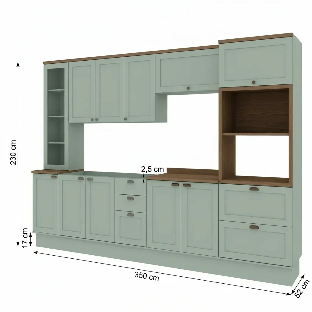 Ver imagem 4 de Cozinha Completa Modulada 6 Peças 100% MDF com Cristaleira Torre Quente e Balcão para Pia Iluminata Mint/Ébano