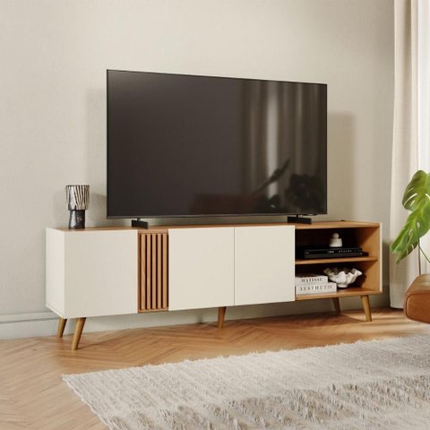 Rack para TV Ripado Capri até 75 Polegadas 3 Portas Freijó/Off Colibri Decor