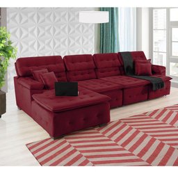 Sofá Orlando 3.45x1.50m com Chaise, Retrátil e Reclinável - Vinho - 4