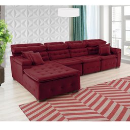 Sofá Orlando 3.45x1.50m com Chaise, Retrátil e Reclinável - Vinho - 7