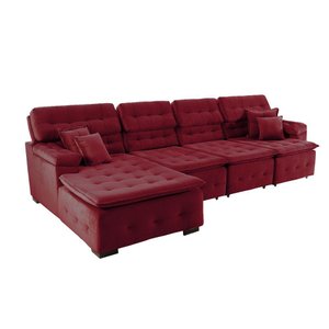 Sofá Orlando 3.45x1.50m com Chaise, Retrátil e Reclinável - Vinho