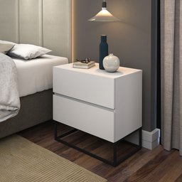 Kit 2 Mesas de Cabeceira para Quarto Eros 45 Cm Estilo Europeu Pés de Metal Preto:branco - 2