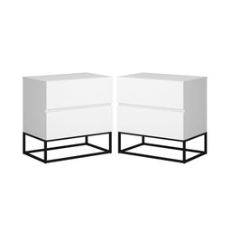 Kit 2 Mesas de Cabeceira para Quarto Eros 45 Cm Estilo Europeu Pés de Metal Preto:branco - 2