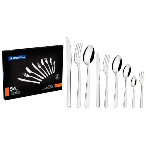 Faqueiro Búzios 54 Peças em Aço Inox com Facas para Churrasco Tramontina 23799/077