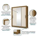 Ver imagem 4 de Guarda-Roupa Solteiro 3 Portas, 2 Gavetas, Pés e Espelho Apollo Cinamomo/Off White