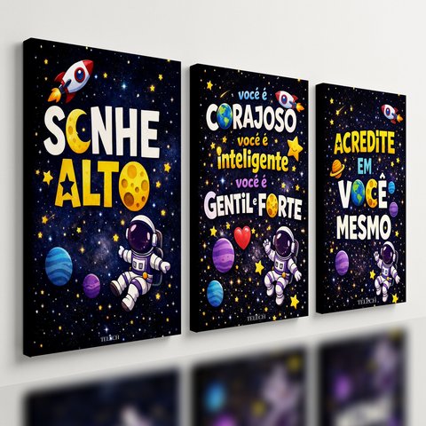 Kit 3 Quadro Decorativo Galáxia Frases Infantil Criança Qualidade Premium Moderno 28x20cm